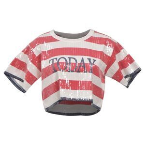 Alberta Ferretti Stripe Sequined Cropped Top in Red and White Cotton